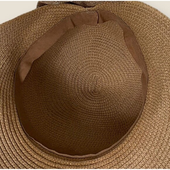 Cute Womens Fedora Straw Hat Clutch Bucket Polka Dot Bow Band Tan White Feminine - Picture 8 of 8